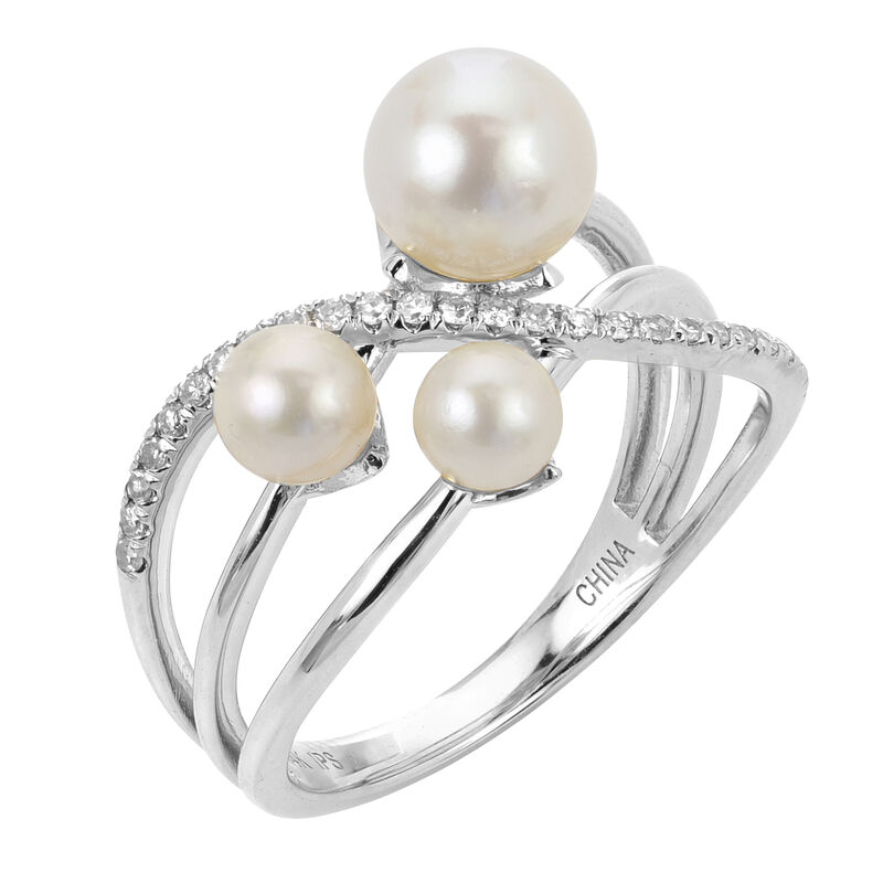 5-7mm Freshwater Pearl Created White Sapphire Ring in Sterling Silver image number null
